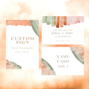 Earth Tone Watercolor Wedding Stationery Save The Dates and Signs