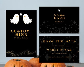 Halloween Gothic Wedding Stationery Suite Customizable Adorable Ghosts