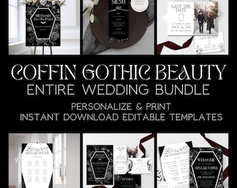 Hasta la muerte boda paquete de invitación de boda gótica, ataúd imprimible boda de Halloween diseños imprimibles estacionarios DIY conjunto de bodas