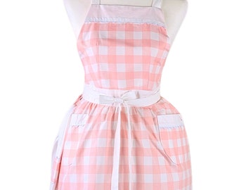 Charming Vintage Style Apron in Peach Checks with Rick Rack Trim