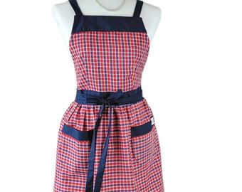 Red, White, and Blue Gingham Cute Retro Apron