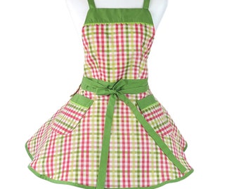 Cute Retro Christmas Gingham Apron