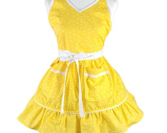 Sunny Yellow Dotted Apron with Flirty Ruffle