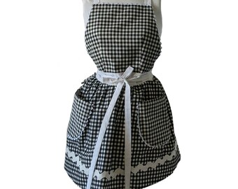 Farmhouse Classic White Gingham Full Pretty Retro Aprons for Women, Gifts For Her, Cute Aprons