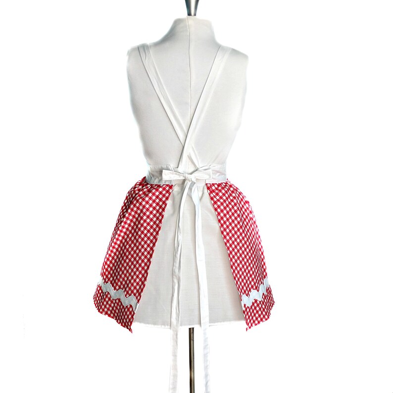 Red and White Gingham Retro Apron, Aprons For Women, Gift Idea For Her, Red and White Checked Apron image 4