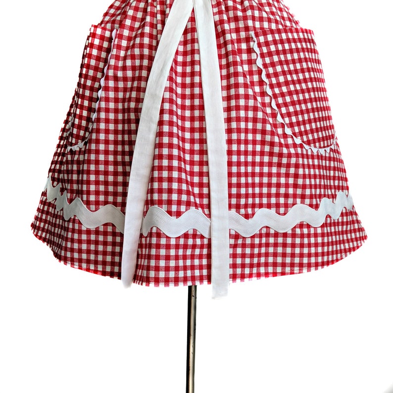 Red and White Gingham Retro Apron, Aprons For Women, Gift Idea For Her, Red and White Checked Apron image 3