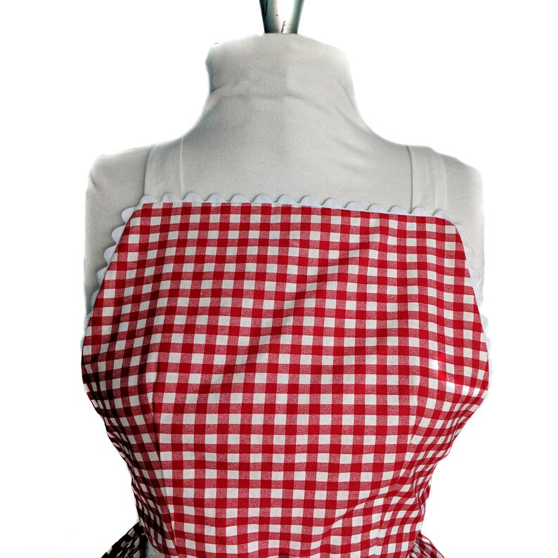 Red and White Gingham Retro Apron, Aprons For Women, Gift Idea For Her, Red and White Checked Apron image 2