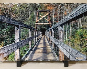 The Toccoa River Swinging Bridge printed on Slate.