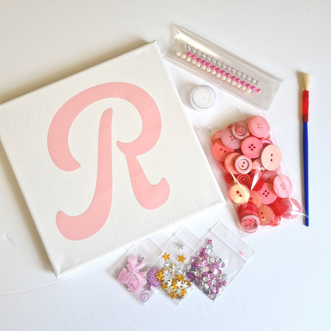 Canvas Button Art Kit Craft Kit for Kids 8in Initial Button Etsy UK