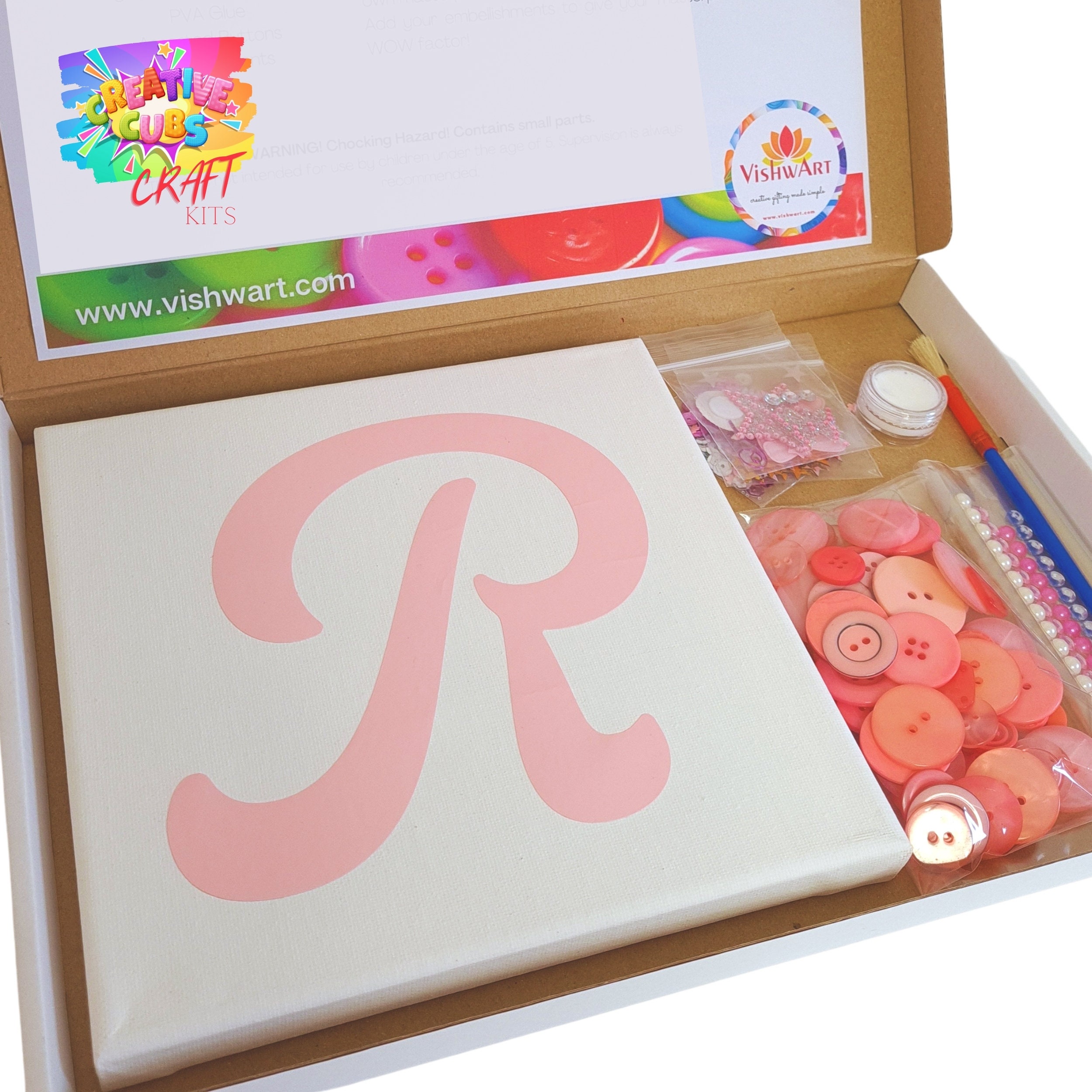 Canvas Button Art Kit, Craft Kit for Kids, 8in Initial Button Canvas ...