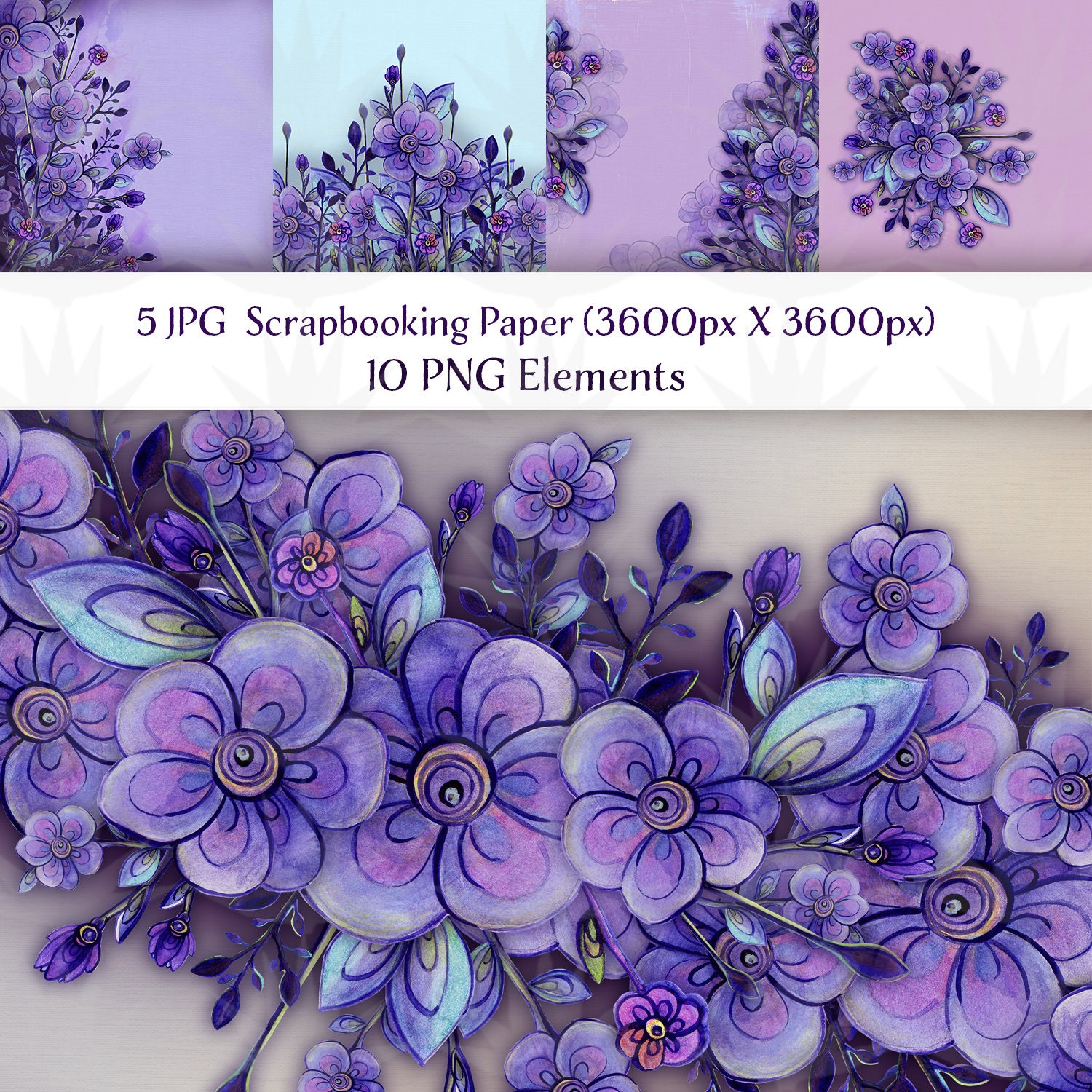 Scrapbook Paper - Purple Watercolor Floral - Default Title - Paper House   Purple scrapbook paper, Floral watercolor background, Purple watercolor