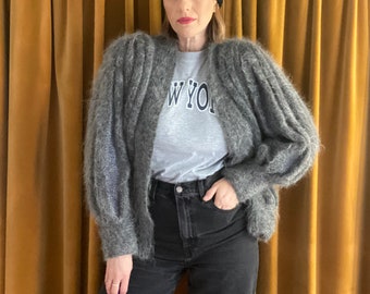 silver cardigan sweater