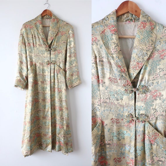 Vintage 70s Satin Chinese Smoking Lounge Duster Ro