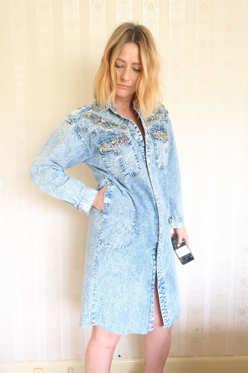 Vintage 80s Acid Wash Embellished Dress