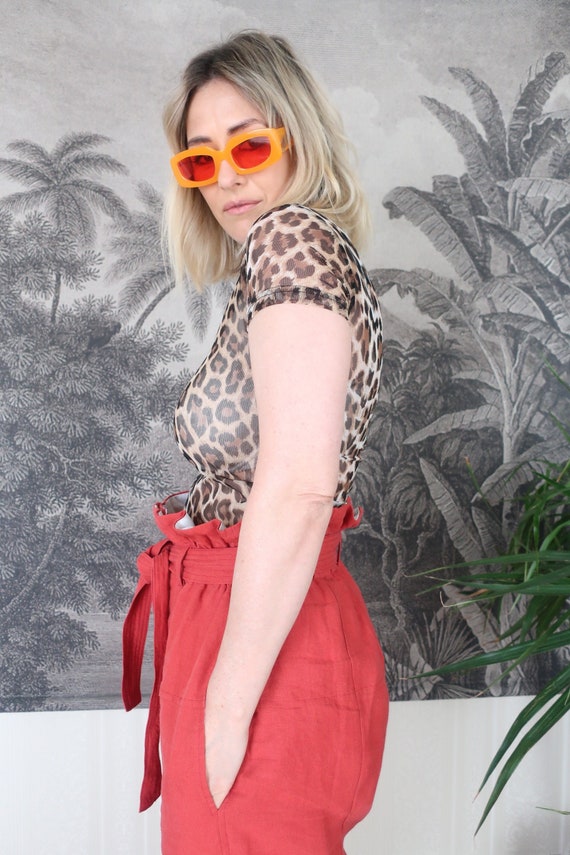 90s RAVE leopard SHEER mesh T-Shirt
