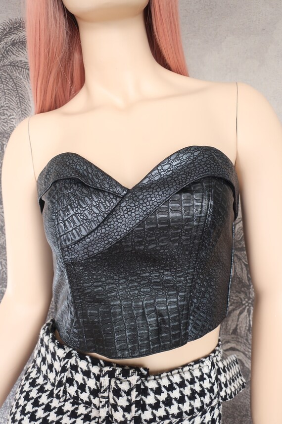 VINTAGE 80s CROC print leather bustier CROP top