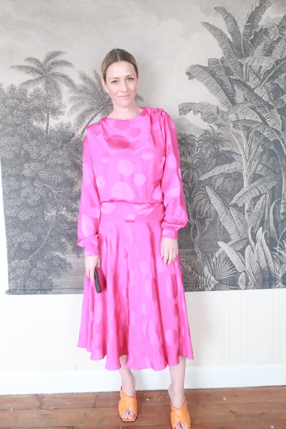 1980s PINK SPOTTY satiny dress