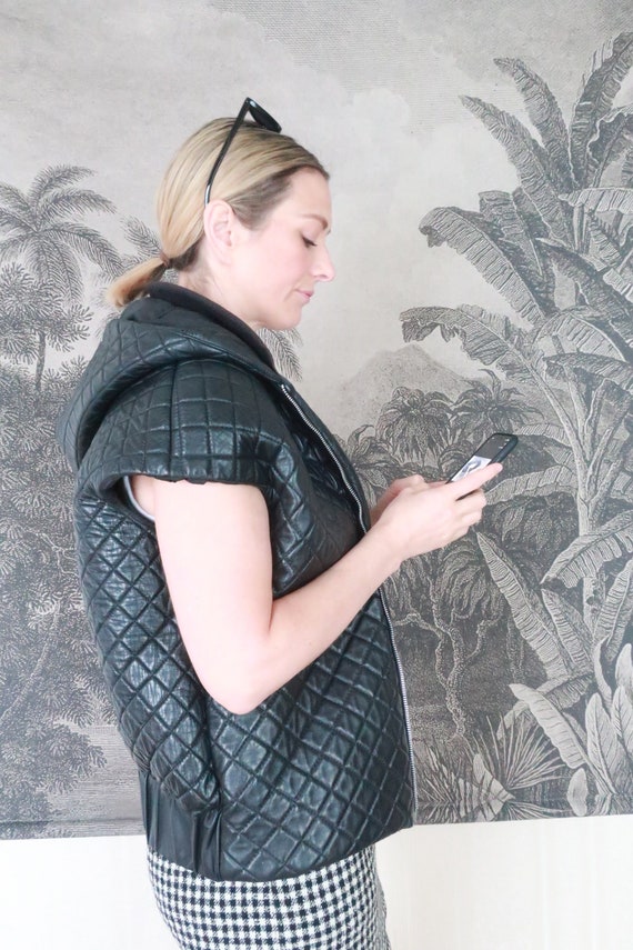Black Leather Quilted Puffer Vest