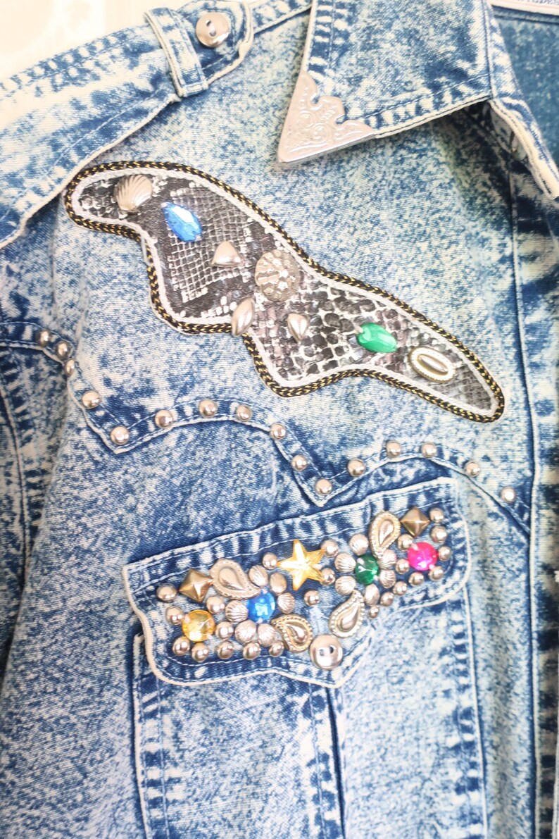 Vintage 80s Acid Wash Embellished Dress