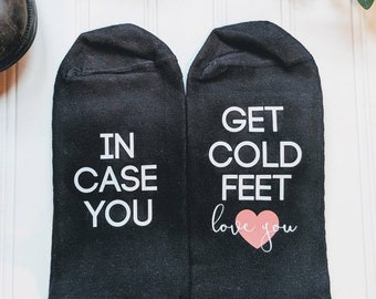 gift for groom. groom gift, from bride, Just in case you get cold feet, cold feet socks, cold feet gift, personalized wedding gift.