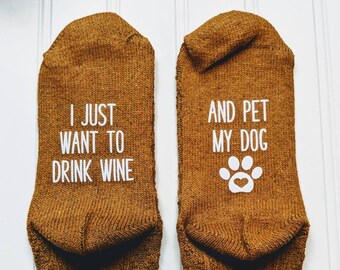 valentine's day, gift for her,dog mom , pet owner gift, dog owner gift, women's stocking stuffer, gifts for her, novelty socks WINE + DOG