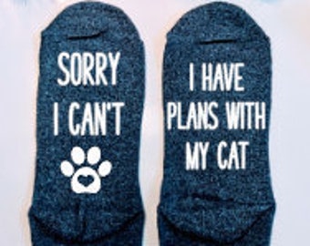 cat gift, Cat mom gift, cat mom, cat lover gift, for cat, socks, novelty socks, women's clothing, gifts for her, mothers day, SORRY + CAT