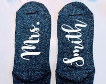 custom Mrs. socks, engagement gift, gift for bride, bride socks, wedding gift idea, bridal shower gift, personalized bride gift, wedding