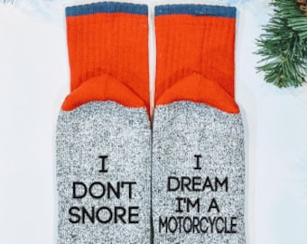 Motorcycle gift, gifts for men, I don't snore I dream, gift for dad, tractor gift, men's gift, novelty socks, gift for men, MOTORCYCLE
