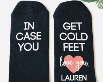 Groom socks, Bride to groom gift, Groom gift from bride, Just in case you get cold feet, personalized groom gift, navy father of the bride