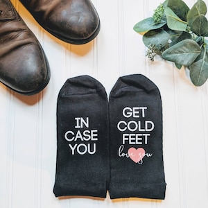 Bride to groom gift, Groom gift from bride, Just in case you get cold feet, cold feet socks, groom gift, personalized wedding gift. image 1