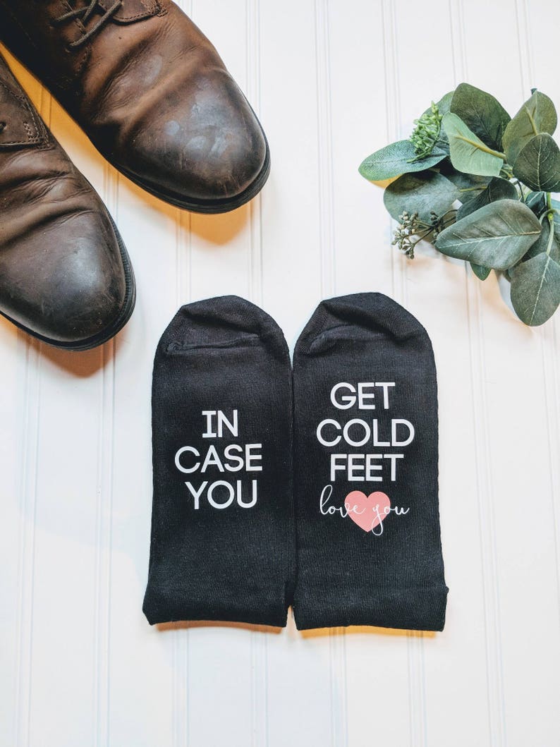 Bride to groom gift, Groom gift from bride, Just in case you get cold feet, cold feet socks, groom gift, personalized wedding gift. image 1