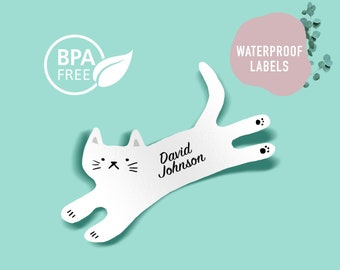 BPA FREE custom Name labels | Cat | Waterproof | Dishwasher safe | Personalized stickers | School | Stocking stuffer | Gift on a Budget