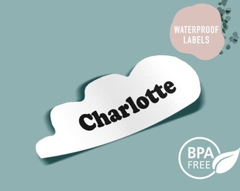 BPA FREE custom Name labels | Clouds | Waterproof | Dishwasher safe | Personalized stickers | School | Stocking stuffer | Gift on a Budget