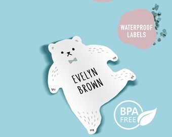 BPA FREE custom Name labels | Bear | Waterproof | Dishwasher safe | Personalized stickers | School | Stocking stuffer | Gift on a Budget