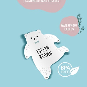 BPA FREE custom Name labels | Bear | Waterproof | Dishwasher safe | Personalized stickers | School | Stocking stuffer | Gift on a Budget