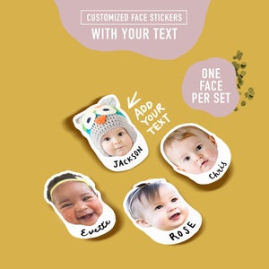 One face with text Custom photo stickers Cutout Name Labels Stickers Budget Journal BUJO Scheduler Christmas Vinyl, Matte image 1