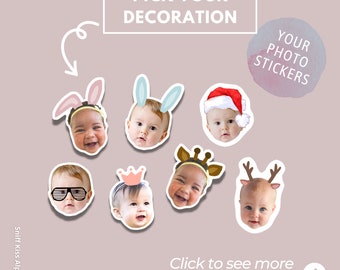 One face Custom photo stickers Cutout Personalized Name Stickers Waterproof Stocking stuffer Gift on a Budget Journal Scheduler | Christmas