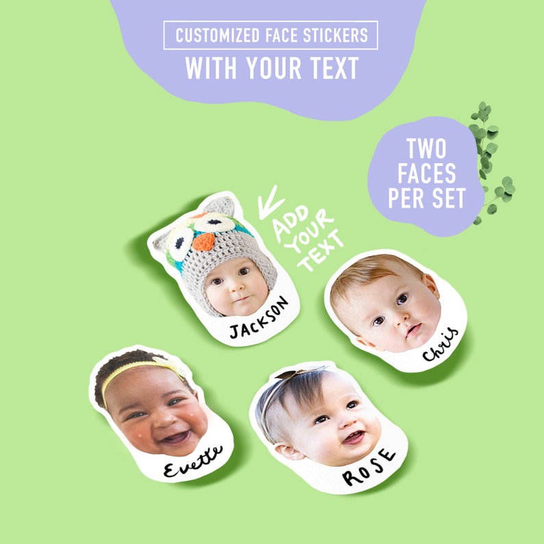 Two Faces with text Cutout Custom photo stickers Name stickers Personalized labels Waterproof Vinyl Non-waterproof Matte Journal Scheduler image 1