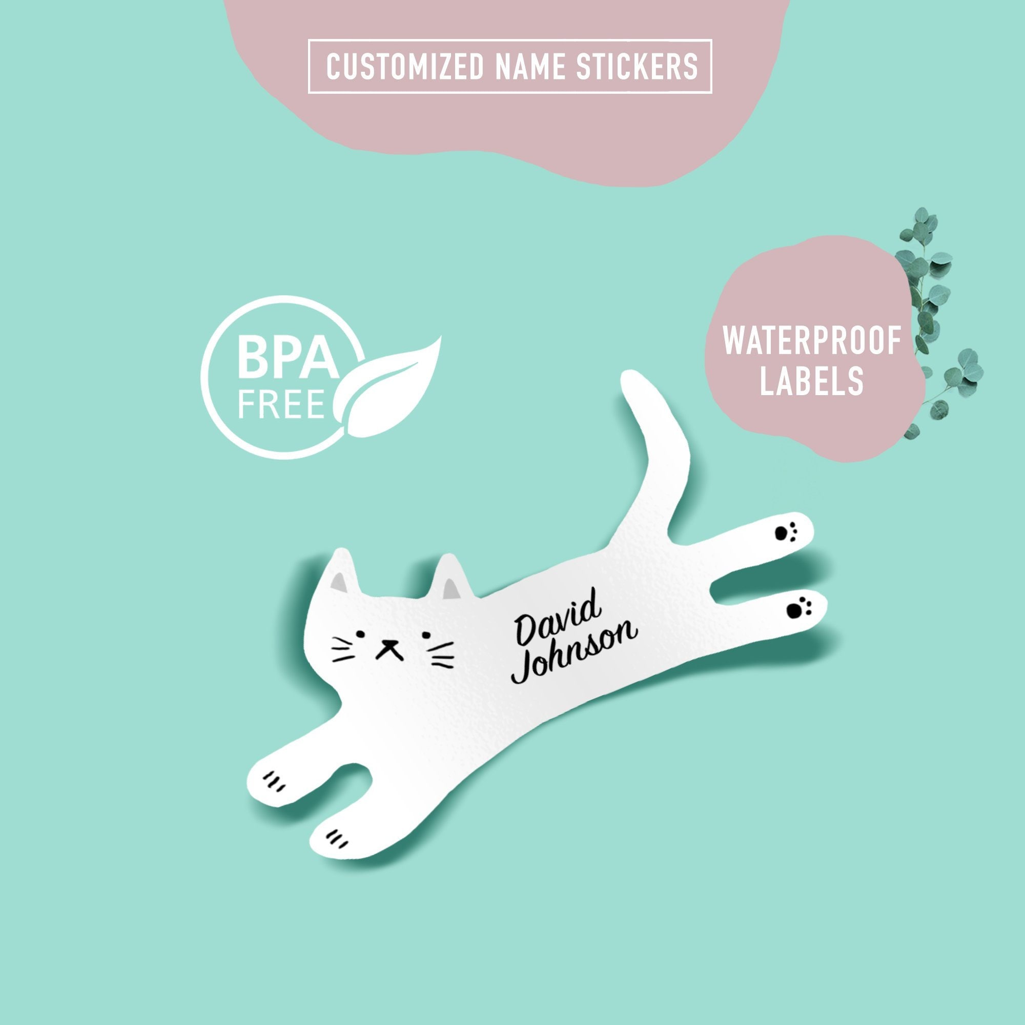 Kitty Labels, Personalized Name Tags With Cats Kids Clothing Labels iron on  Fabric Tags 