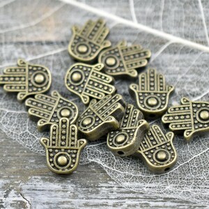 Hand Bead - Hamsa Beads - Bronze Hamsa Charm - Bronze Spacer Beads - Antique Bronze - Hand Charms - Hand of Fatima - (406)
