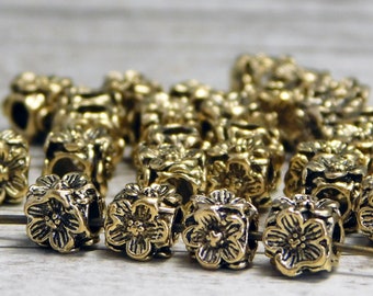 Metal Beads - 6mm Spacer Bead - Large Hole Beads - Gold Spacers - Rondelle Beads - Flower Beads - Flower Spacer - 30pcs - (2387)