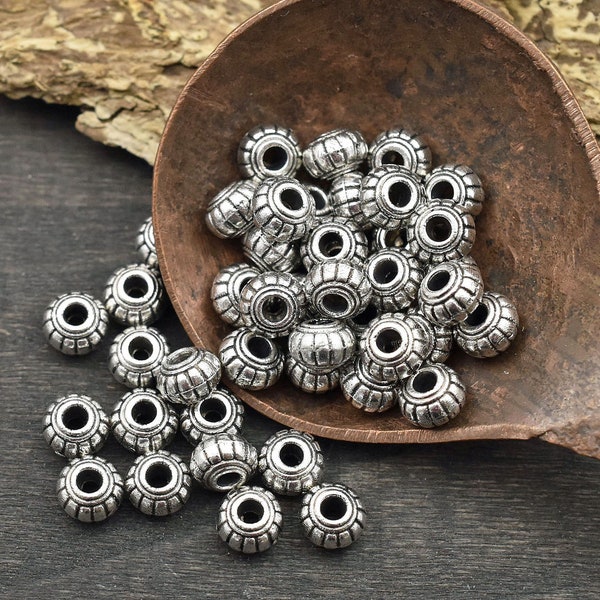 Rondelle Spacer Beads - Metal Beads - Antique Silver - Silver Beads - Silver Spacers - Spacer Beads - 100pcs - 6x4mm - (6045)