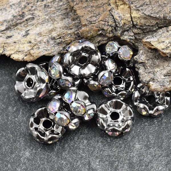 Spacer Beads - Rhinestone Rondelles - Gunmetal Rondelle - Rhinestone Beads - Crystal Spacers - Rhinestone Spacers - 25pcs - Choose Your Size