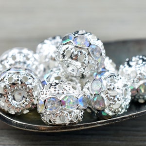 Rhinestone Beads - Rhinestone Spacers - Rhinestone Round - Filigree Beads - Crystal AB - Choose Your Size