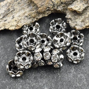 Rhinestone Rondelles Rhinestone Spacers Gunmetal Spacer Beads Rhinestone Beads Crystal Spacers Choose Your Own Size image 1