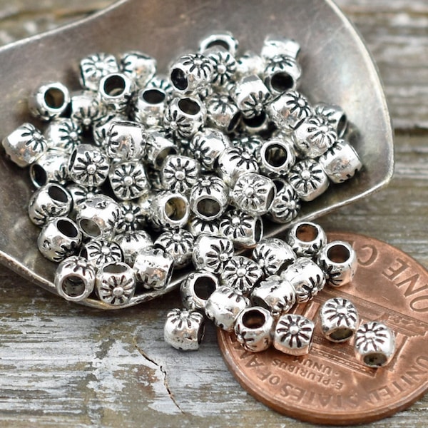 Metal Beads - Silver Spacer Beads - Silver Spacers - Barrel Beads - Flower Spacers - 3mm Spacers - Pewter Beads - 300pcs - (804)