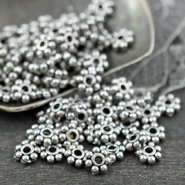 4mm Daisy Spacers - Silver Daisy Spacers - Heishi Beads - Silver Spacer Beads - Antique Silver - 4mm Spacer Beads - 1000pcs - (2654)