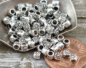 Metal Beads - Silver Spacer Beads - Silver Spacers - Barrel Beads - Flower Spacers - 3mm Spacers - Pewter Beads - 300pcs - (804)