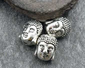 Buddha Beads - Buddha Head Bead - Silver Buddha - Mala Beads - Metal Beads - Metal Buddha Bead - 20 Beads - 11x9mm - (4236)