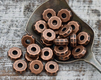 Metal Beads - Washer Beads - Antique Copper Beads - Copper Spacers - Spacer Beads - 50pcs - 8x3mm - (B272)